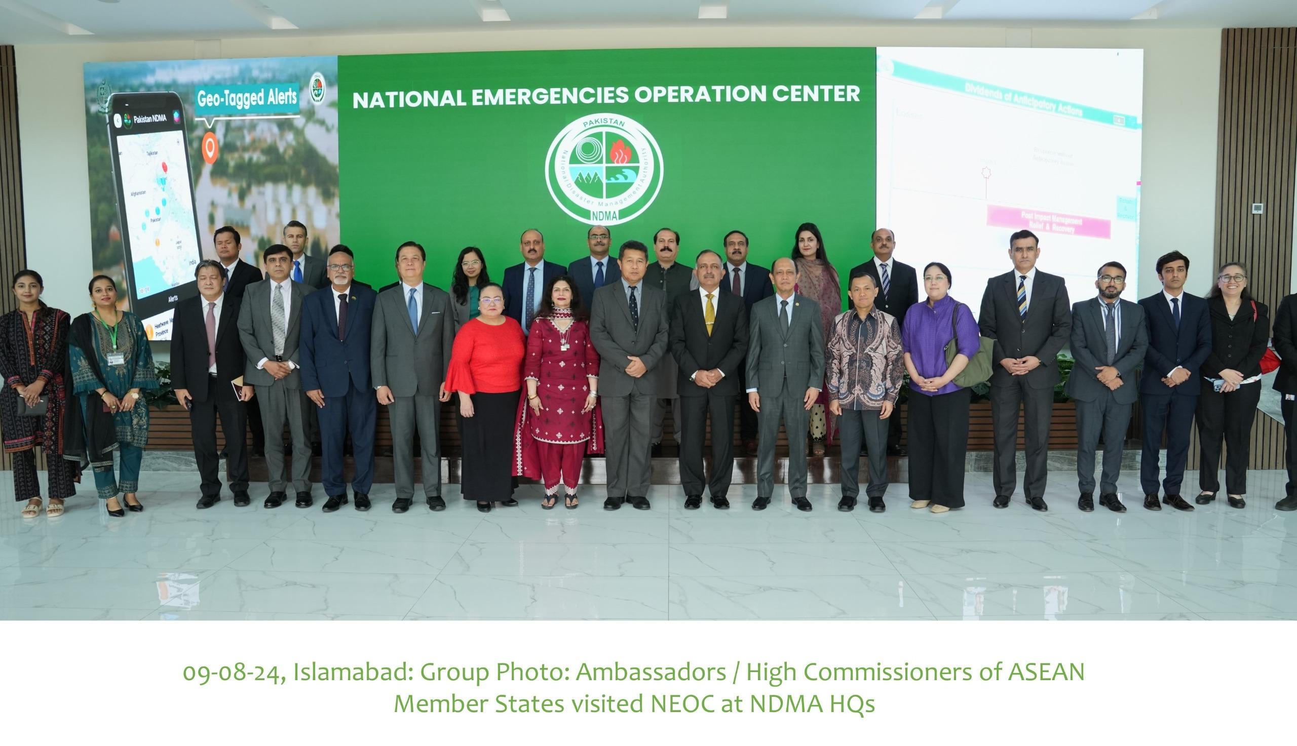 09-08-2024, Pak NDMA hosted a distinguished delegation of ASEAN Ambassadors to National Emergencies Operation Center (NEOC09-) at NDMA HQs.